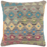 handmade Traditional Pillow Gray Blue Hand-Woven SQUARE 100% WOOL Hand woven turkish pillow2' x 2'